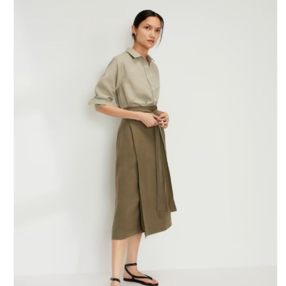 Everlane - The Linen Wrap Skirt in Kalamata Olive - size 4